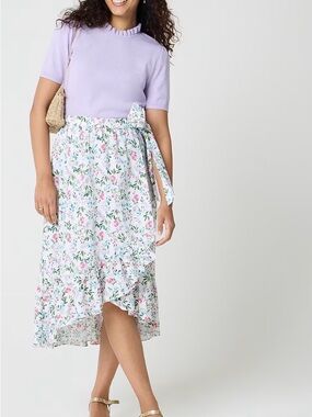 J. Crew White High-Low Wrap Skirt with Pink & Green Floral